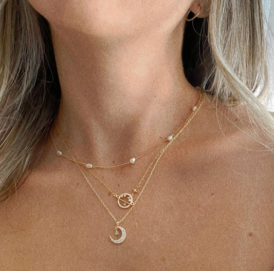 Moon and Saturn Necklace Set